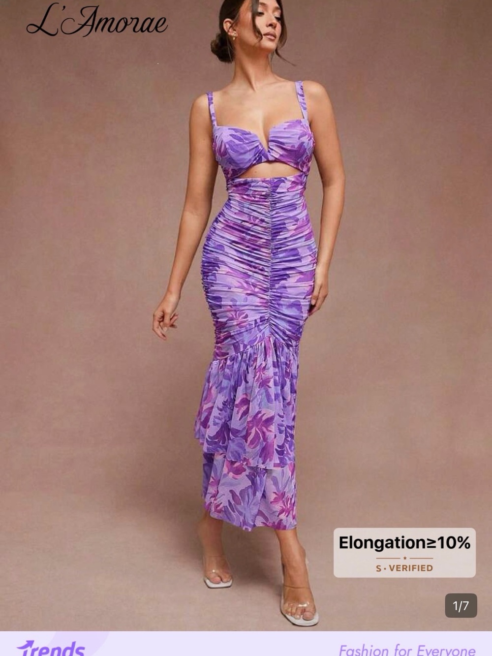 SHEIN Purple Floral Ruched Maxi Dress
